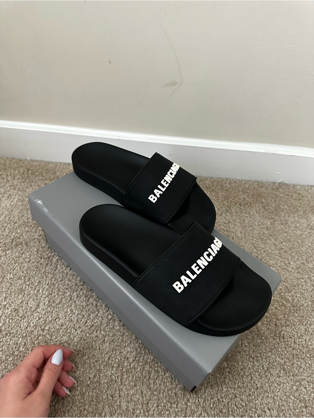Balenciaga Authentic Black Slide Sandals with White Logo - Picture 2 of 9